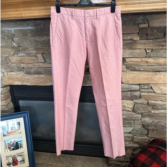J CREW ⛵️ Men’s Rose Pink Slim Fit Flat Front Oxford Cloth Trousers - Size 32/34 - Picture 5 of 12